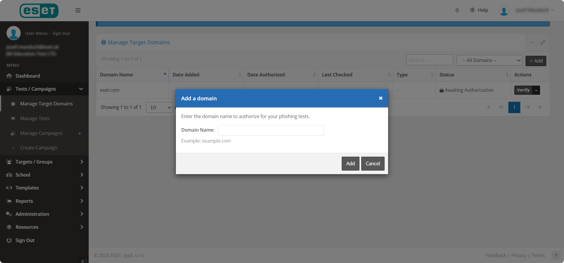 Verify domain