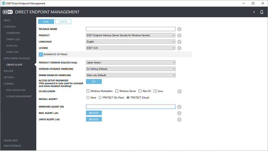 Deployment Packages Create ESET Inspect and ESET MDR deployment package