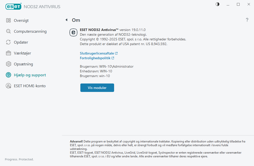 Oplysninger om installeret version