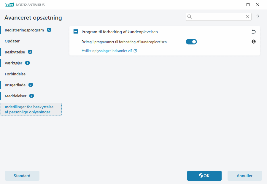 Indstillinger for beskyttelse af personlige oplysninger Indstillinger for beskyttelse af personlige oplysninger