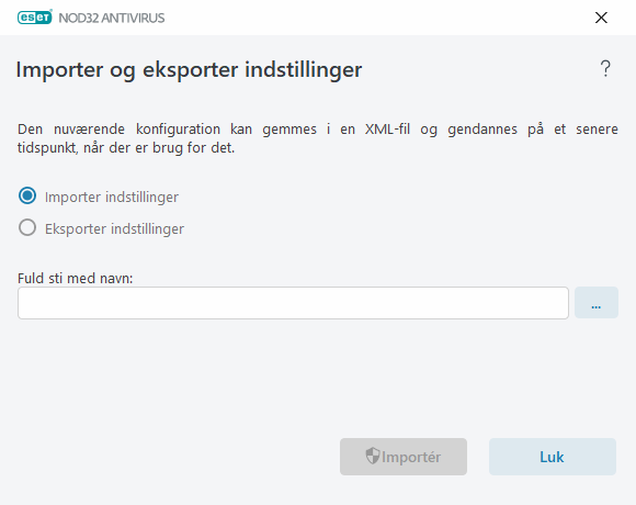 Importer og eksporter indstillinger