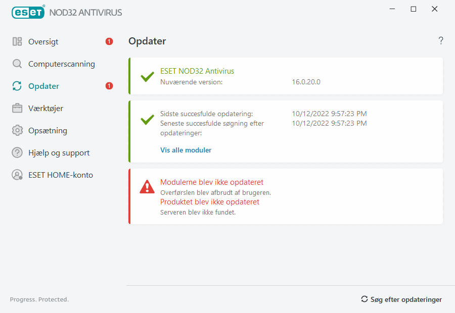 Modulerne blev ikke opdateret Modulerne blev ikke opdateret