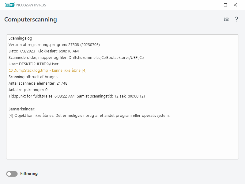 Computerens scanningslog Computerens scanningslog