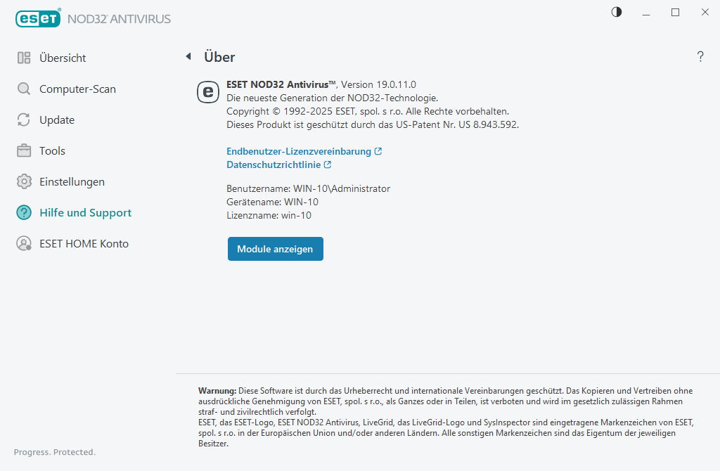 Details zur installierten Version