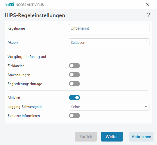 HIPS-Regeleinstellungen HIPS-Regeleinstellungen