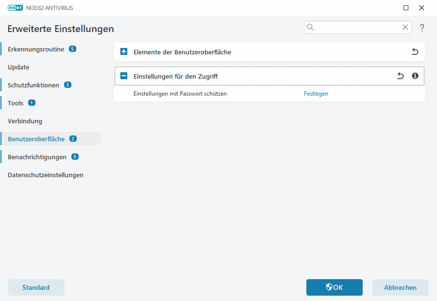 Einstellungen für den Zugriff