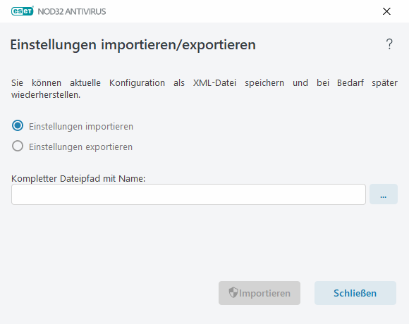 Import-/Export-Einstellungen