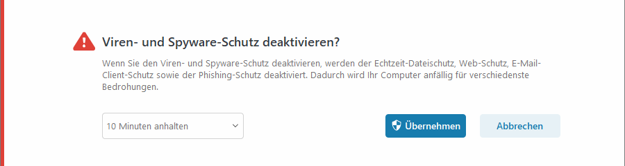 Benachrichtigungen für den Viren- und Spyware-Schutz deaktivieren