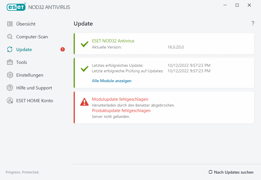 Modulupdate fehlgeschlagen