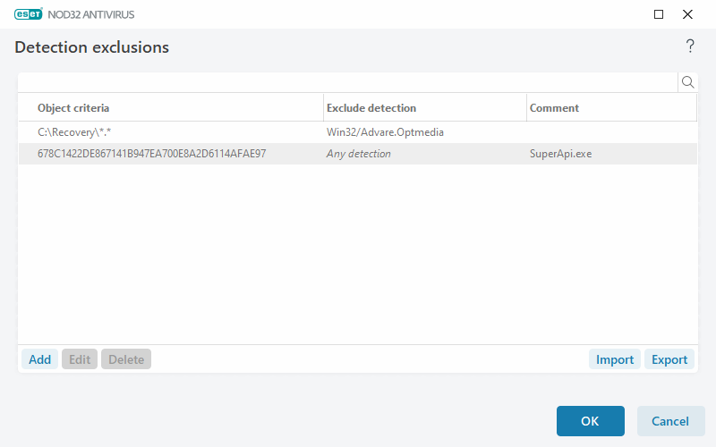 Detection exclusions Detection exclusions