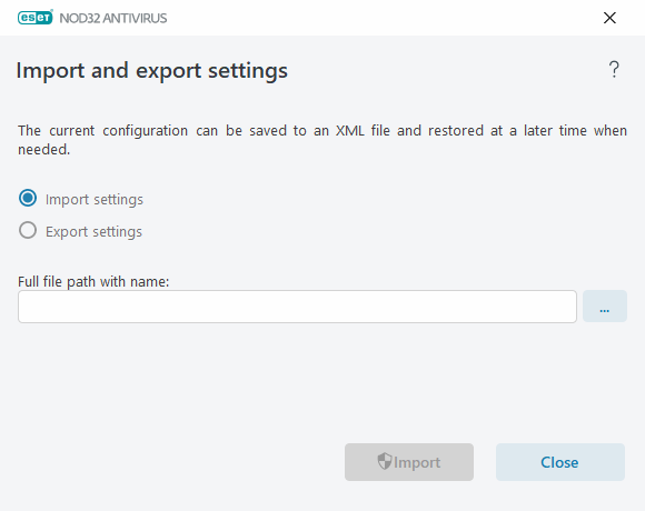 Import and export settings Import and export settings