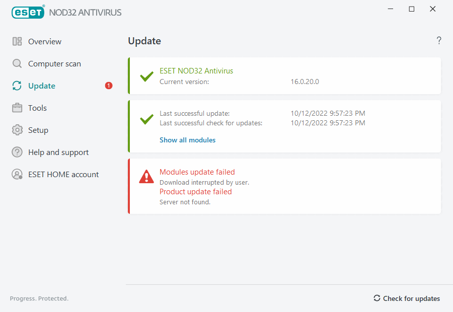 Modules update failed Modules update failed