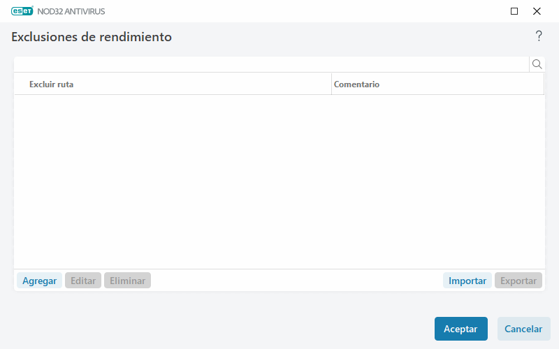 Exclusiones de rendimiento