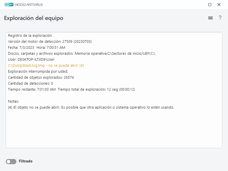 Registro de exploración del equipo Registro de exploración del equipo