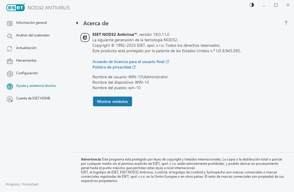 Detalles sobre la versión instalada Detalles sobre la versión instalada