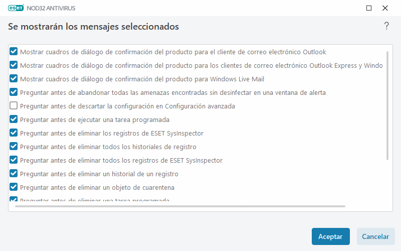 Mensajes de confirmación Mensajes de confirmación