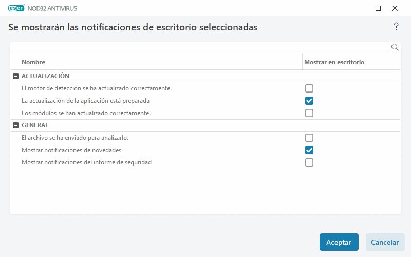 Notificaciones en el escritorio Notificaciones en el escritorio