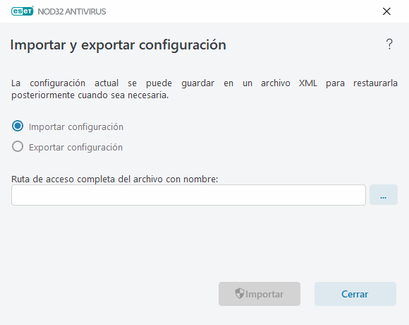 Importar y exportar configuración Importar y exportar configuración