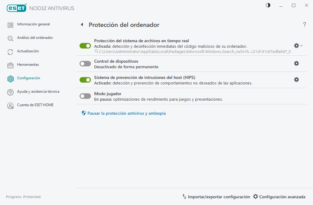 Protección del ordenador Protección del ordenador