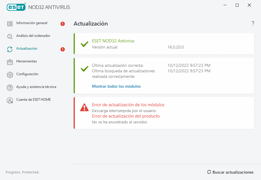 Error de actualización de los módulos Error de actualización de los módulos