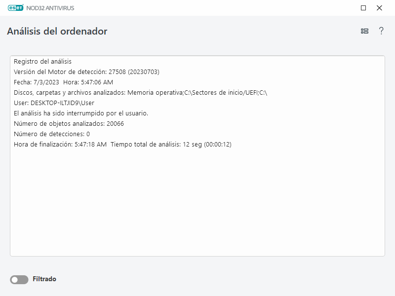 Registro de análisis del ordenador Registro de análisis del ordenador