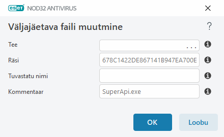 Väljajäetava faili muutmine Väljajäetava faili muutmine