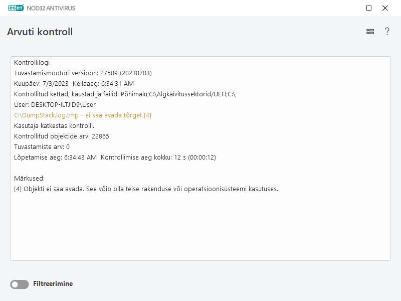 Arvutikontrolli logi Arvutikontrolli logi