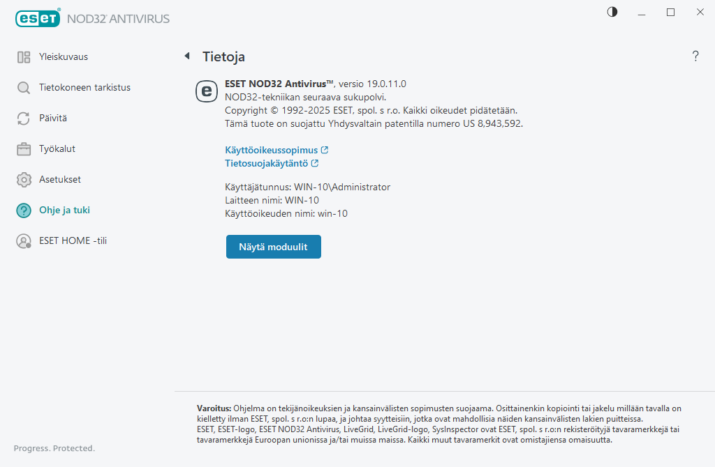 Tiedot asennetusta versiosta Tiedot asennetusta versiosta
