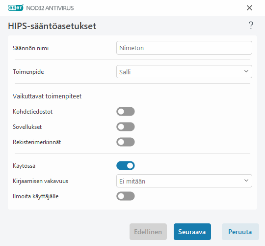 HIPS-sääntöasetukset HIPS-sääntöasetukset