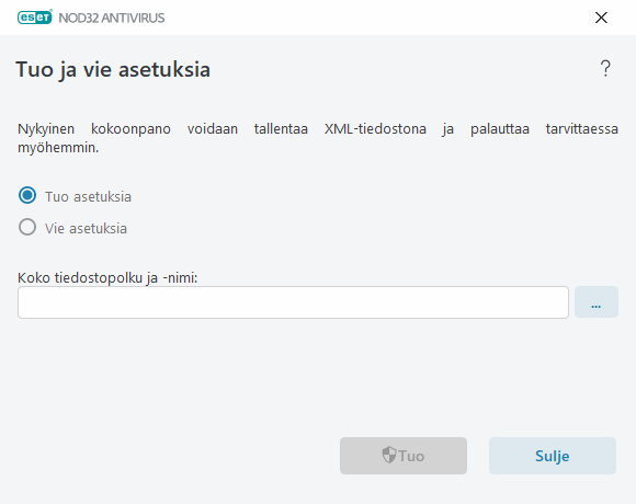 Asetusten tuonti ja vienti Asetusten tuonti ja vienti