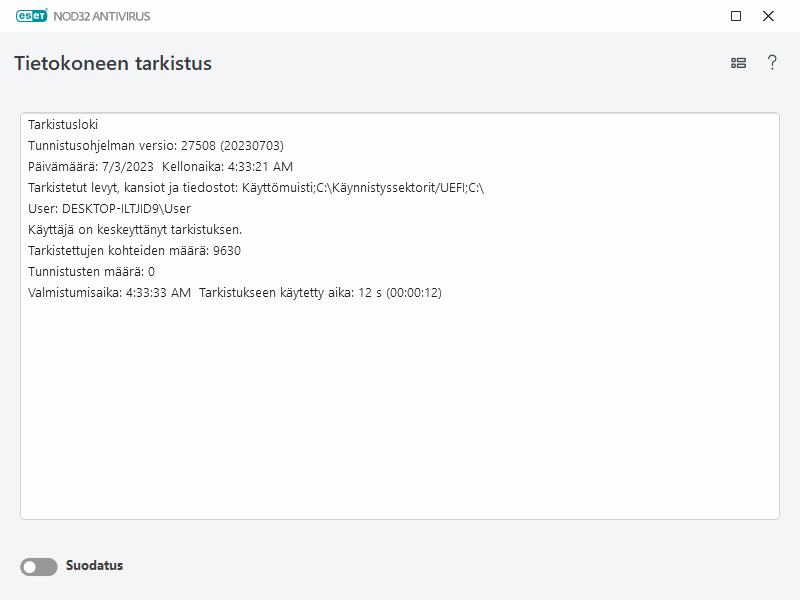 Tietokoneen tarkistuksen loki Tietokoneen tarkistuksen loki