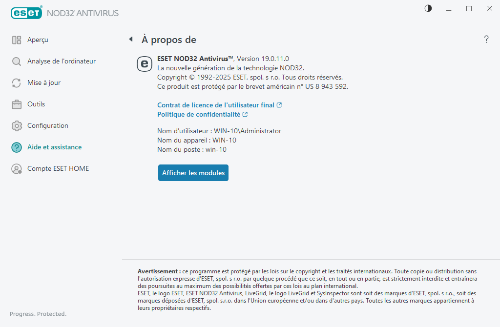 Détails à propos de la version installée Détails à propos de la version installée