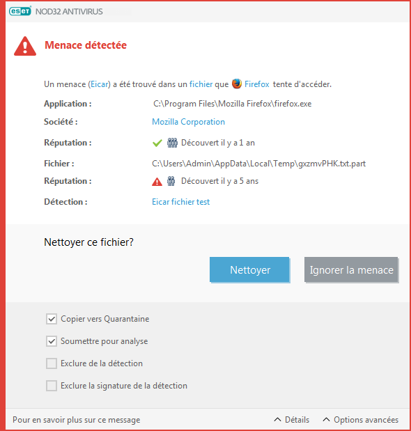 Menace détectée Menace détectée