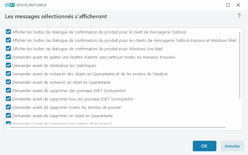 Messages de confirmation Messages de confirmation