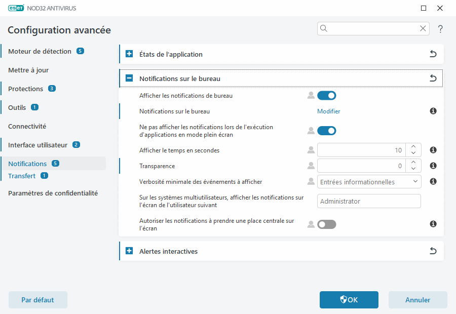 Notifications sur le bureau Notifications sur le bureau