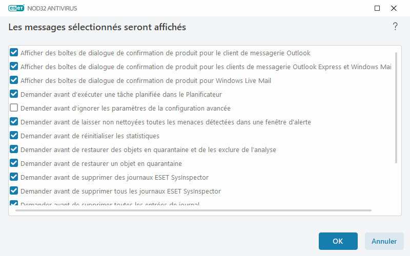 Messages de confirmation Messages de confirmation