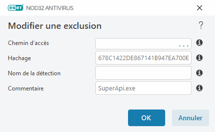 Modifier une exclusion Modifier une exclusion