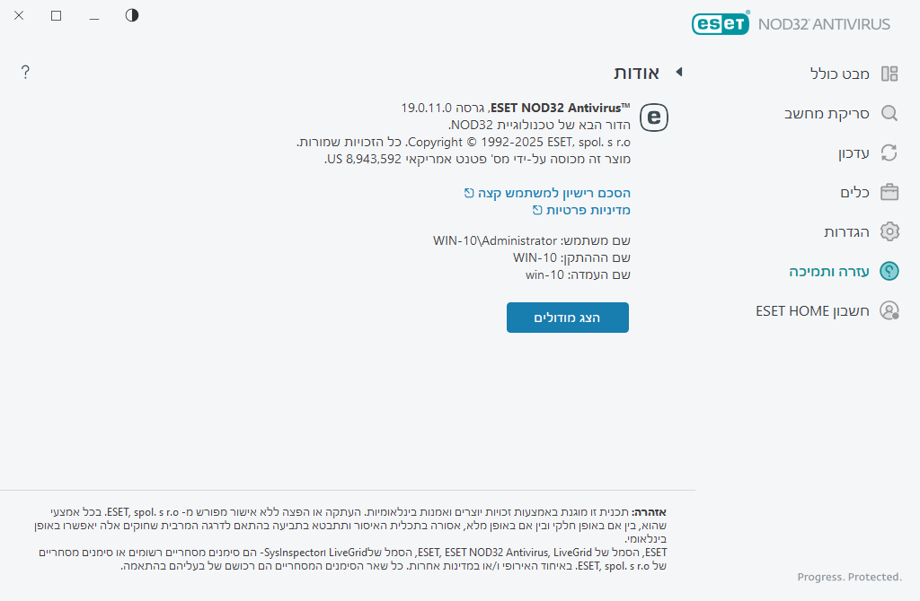 פרטים על הגרסה המותקנת פרטים על הגרסה המותקנת