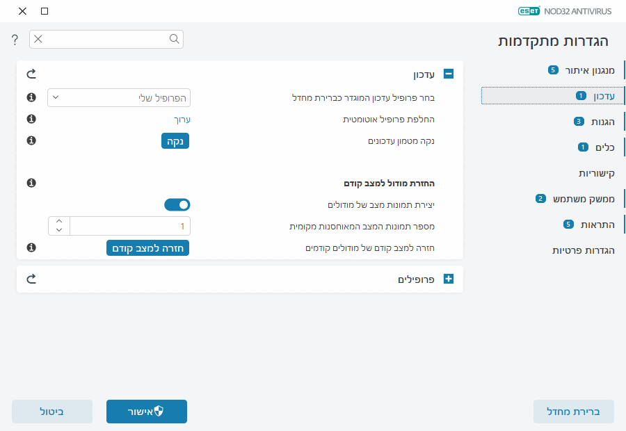 אפשרויות של עדכונים נוספים אפשרויות של עדכונים נוספים