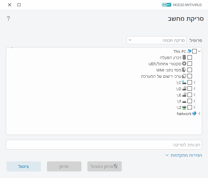 סריקה מותאמת אישית סריקה מותאמת אישית