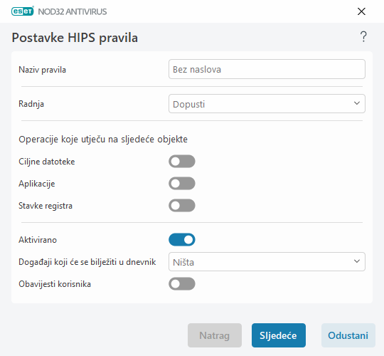 Postavke HIPS pravila Postavke HIPS pravila