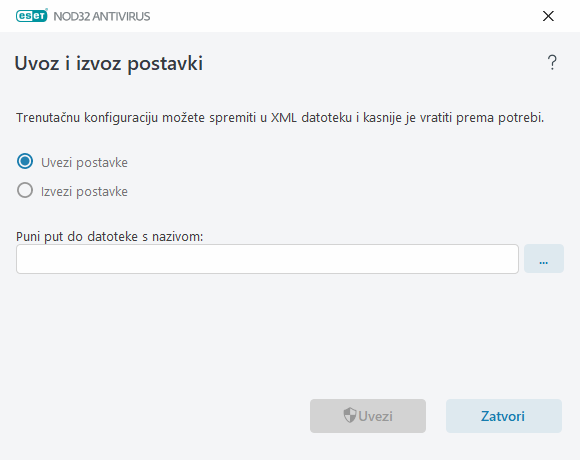 Uvoz i izvoz postavki Uvoz i izvoz postavki
