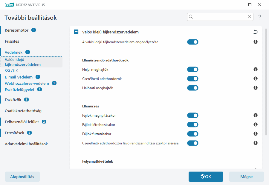 Valós idejű fájlrendszervédelem