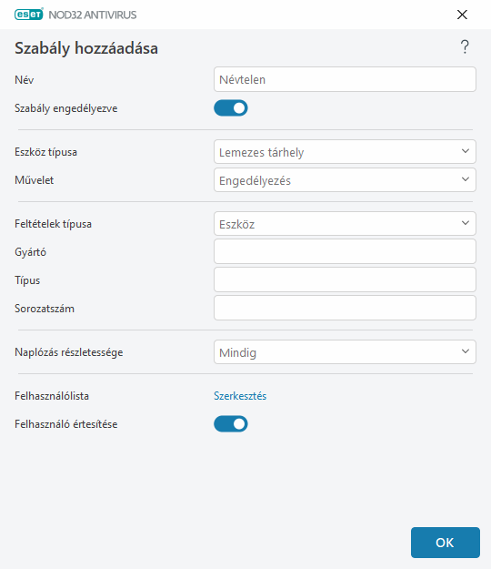Szabály hozzáadása Szabály hozzáadása
