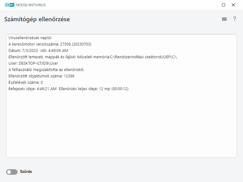 Számítógép-ellenőrzés naplója Számítógép-ellenőrzés naplója