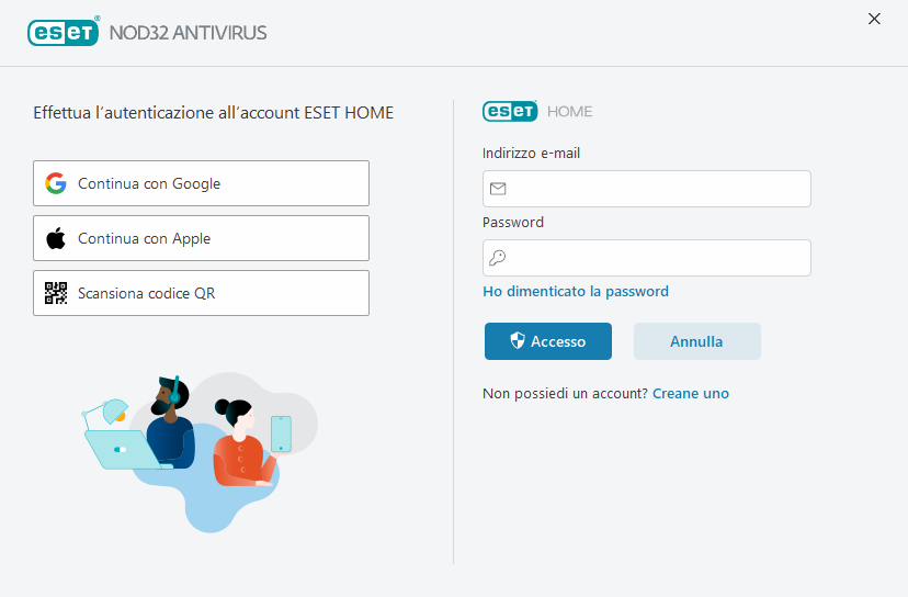 Effettua l’autenticazione a ESET HOME