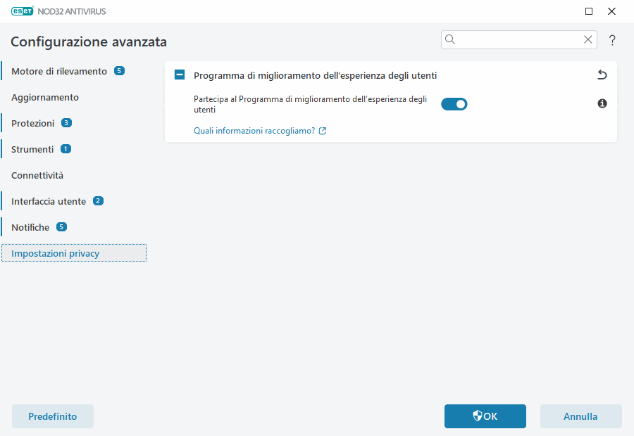 Impostazioni privacy