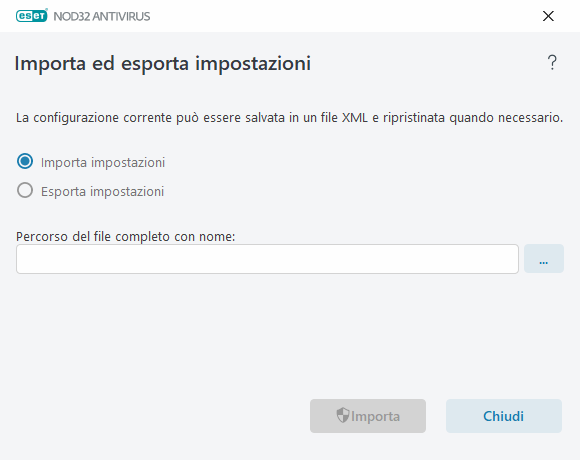 Importa ed esporta impostazioni