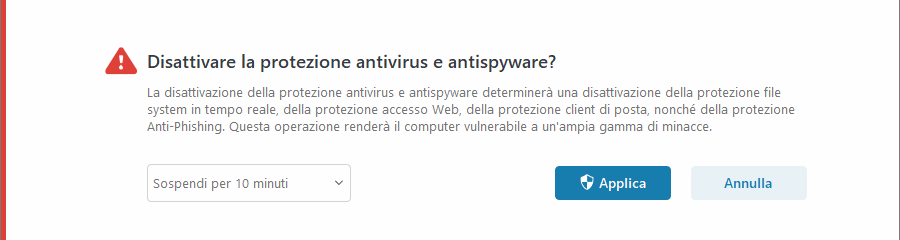 Disabilita notifica Protezione antivirus e antispyware Disabilita notifica Protezione antivirus e antispyware