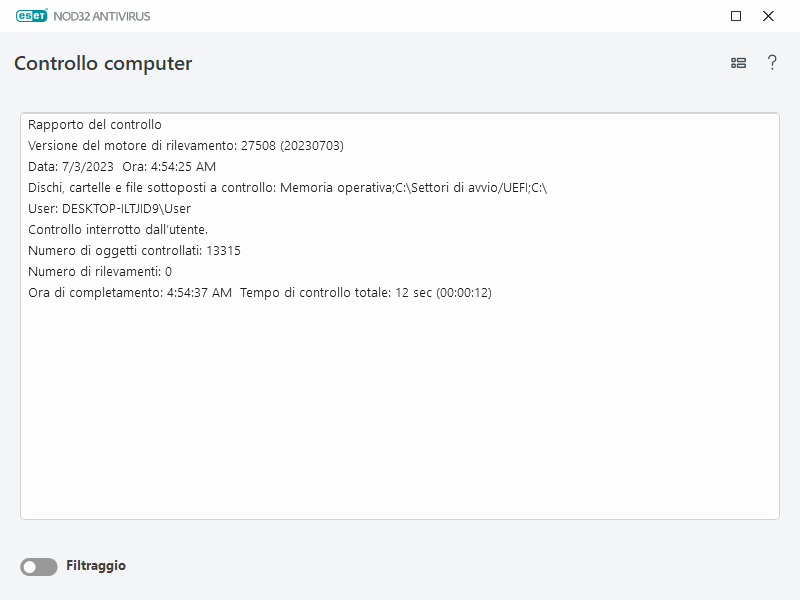 Rapporto scansioni computer Rapporto scansioni computer